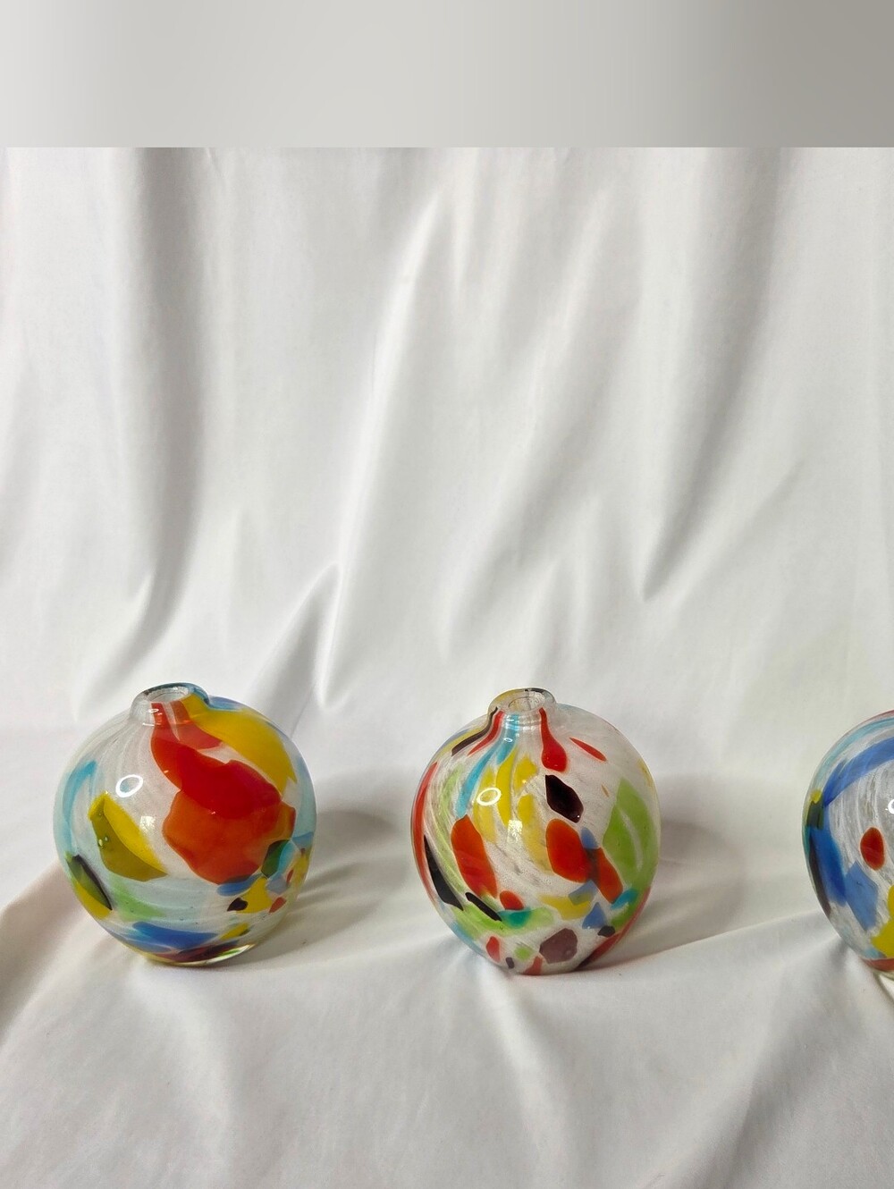Crate&Barrel Handblown Art Glass Bud Vases with Multicolor Swirls Ziggy